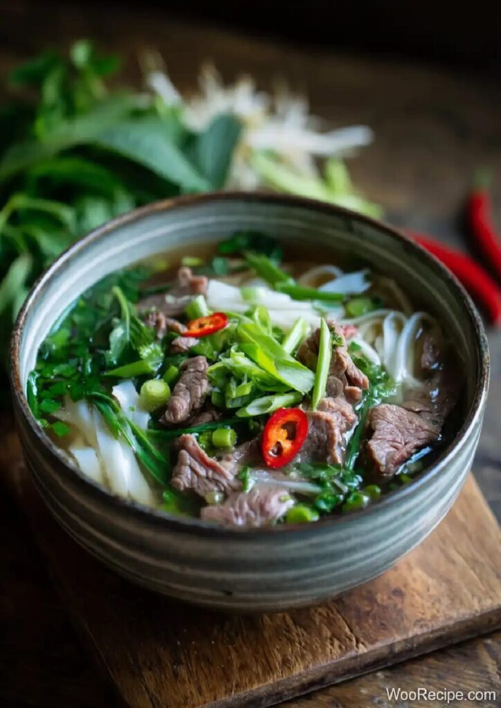 Richly Spiced Vietnamese Phở Bò with Tender Beef and Aromatic Herbs