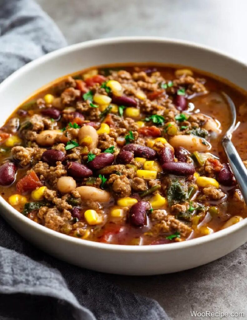 Zesty Taco Soup with Ground Beef, Beans, and Corn
